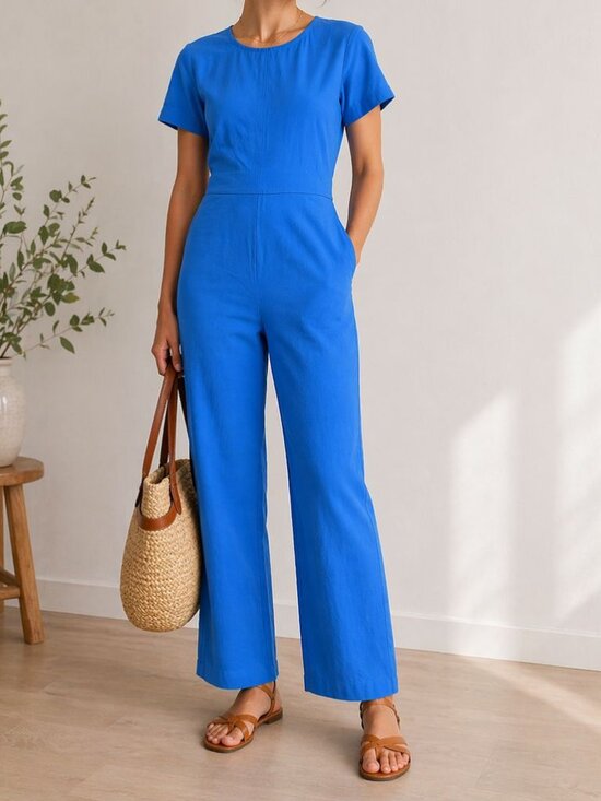 Ilana Kohn Pants - Ilana Kohn Blue Cotton Jumpsuit Romper Size 4 Small Short Sleeve Minimalist USA